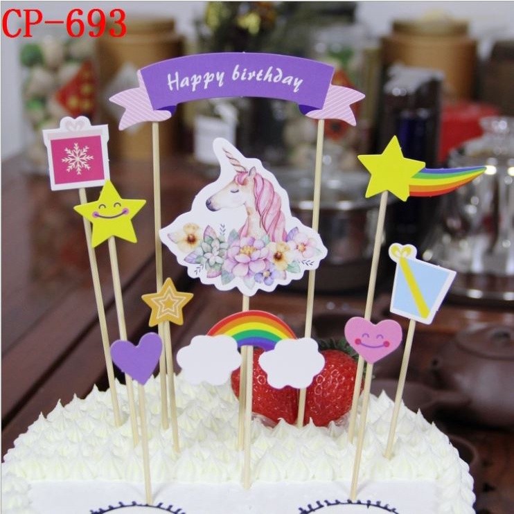 1set/pack Superhero Unicorn Happy Birthday Party Avengers Hello Kitty Cake Topper Kids Favors Decorate With Stick(1136L) - Image 16