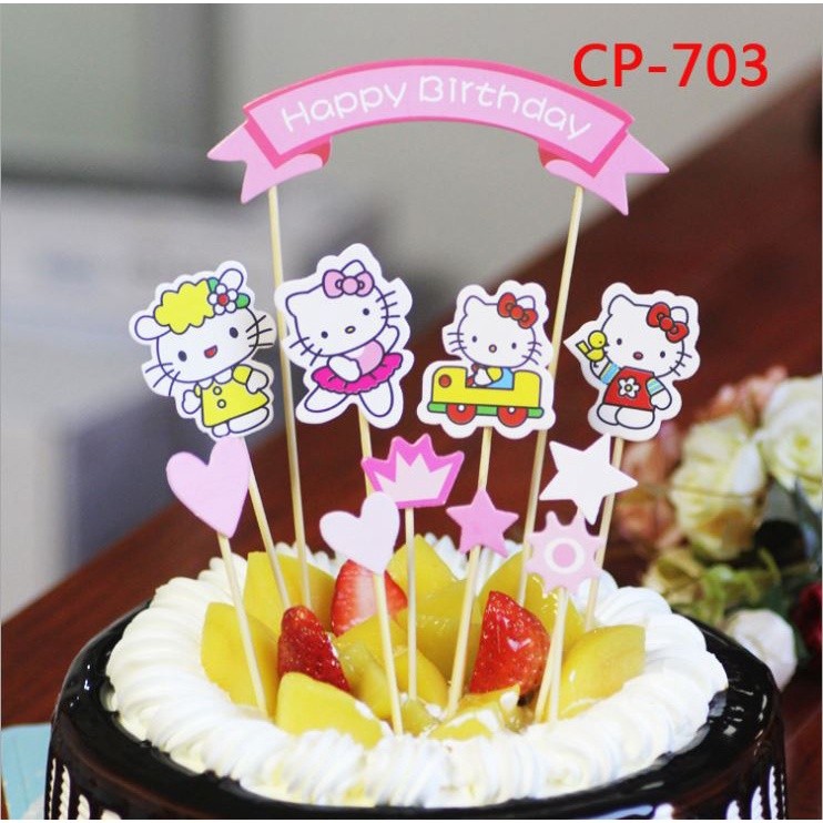 1set/pack Superhero Unicorn Happy Birthday Party Avengers Hello Kitty Cake Topper Kids Favors Decorate With Stick(1136L) - Image 14