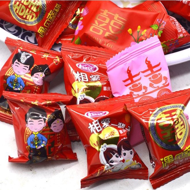 100g Fruit jelly candy wedding candy mixed flavor casual wedding fruit juice candy snacks Double Happiness (2124L)