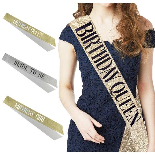 Birthday Queen Pink Party Shoulder Strap Girdle Supplies Birthday Girl Silver Glitter Satin Sash Women Princess (2564L)