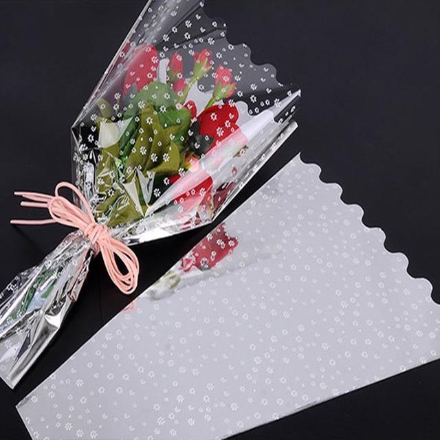 20pcs Flower Wrapping Paper Silver Single Branch Bag OPP Waterproof Cellophane Fresh Bouquet Packaging (563L)