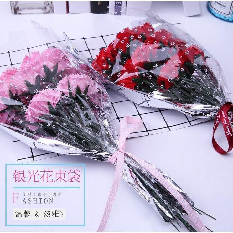 20pcs Flower Wrapping Paper Silver Single Branch Bag OPP Waterproof Cellophane Fresh Bouquet Packaging (563L) - Image 2