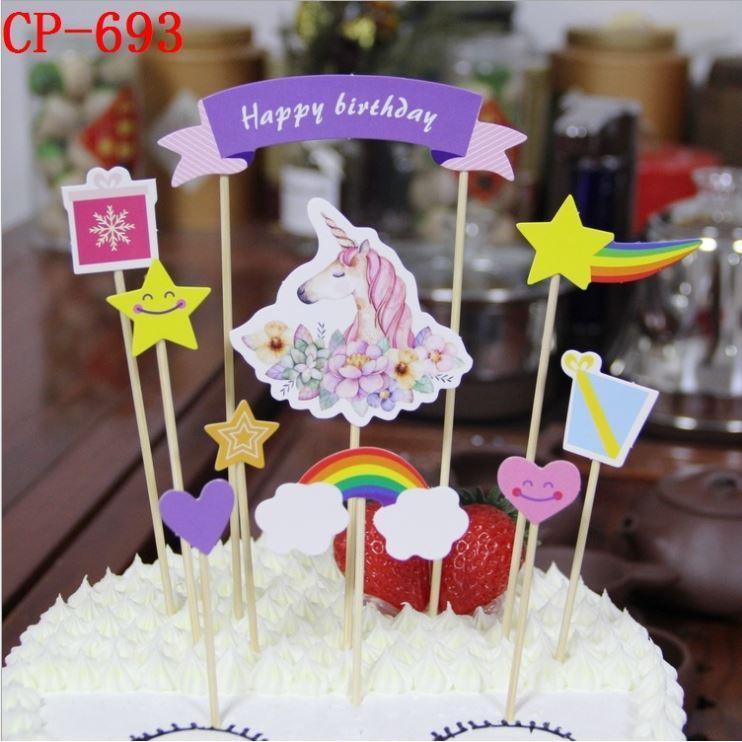 1set/pack Superhero Unicorn Happy Birthday Party Avengers Hello Kitty Cake Topper Kids Favors Decorate With Stick(1136L) - Image 3
