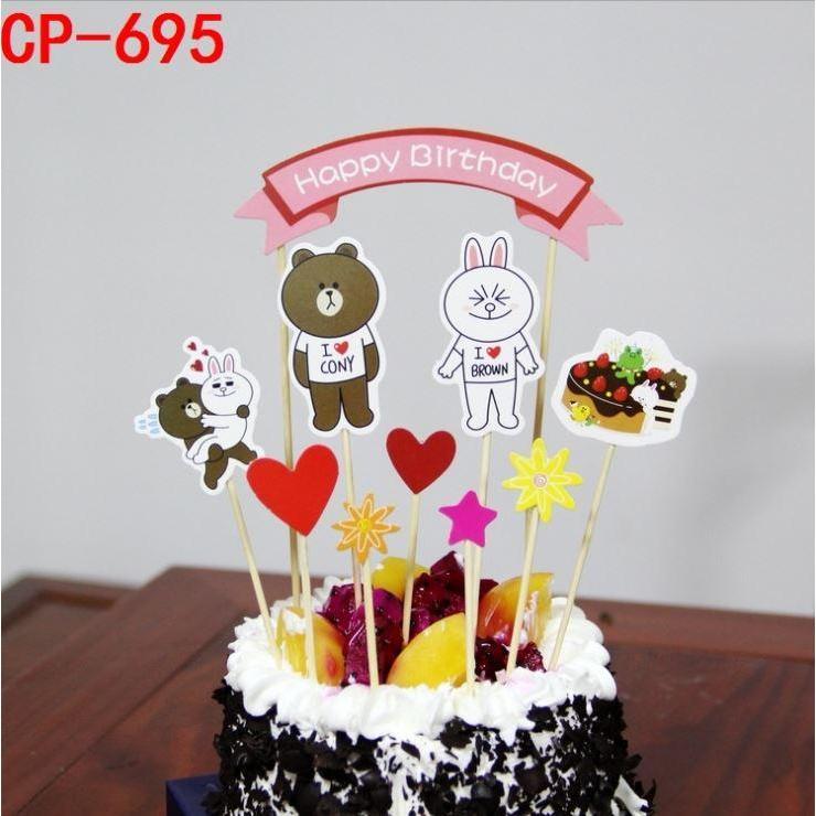 1set/pack Superhero Unicorn Happy Birthday Party Avengers Hello Kitty Cake Topper Kids Favors Decorate With Stick(1136L) - Image 4